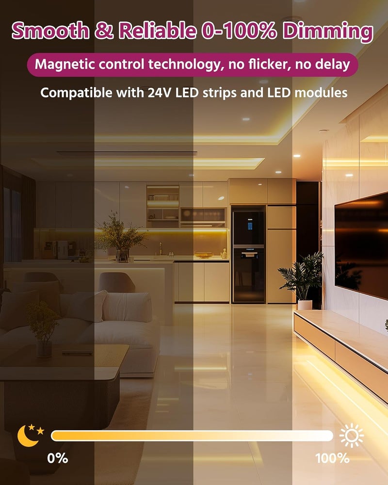 EMITEVER 120W Magnetic Dimmable LED Drvier, 24V Transformer Magnetic Power Supply 120VAC to 24VDC, Compatible with Lutron and Leviton Dimmer, for LED Strip Light,Kitchen,Cabinet,ETL Listed - Image 2